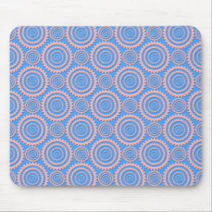 Mousepad Padrão Geométrico Fofo Círculos Rosas sobre Azul