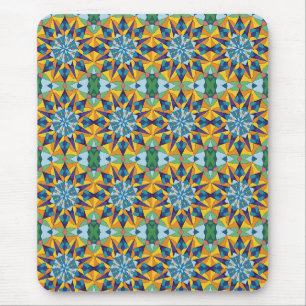 Mousepad Padrão geométrico fractal azul e amarelo