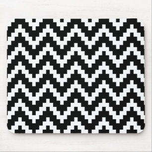 Mousepad Padrão Geométrico Ika Zigzag Preto e Branco