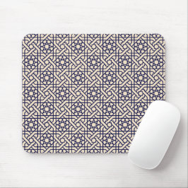 Mousepad Padrão Geométrico Islâmico Azul Branco Marroquino
