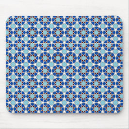 Mousepad Padrão Geométrico Islâmico Azul Branco Marroquino