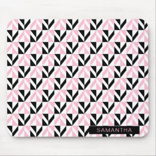 Mousepad Padrão Geométrico Preto, Branco e Rosa