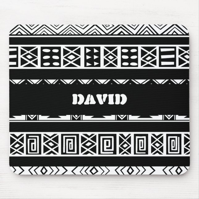 Mousepad Padrão Geométrico Preto E Branco Tribal (Frente)