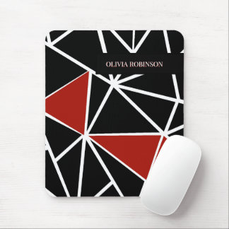 Mousepad Padrão geométrico preto e vermelho elegante