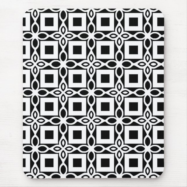 Mousepad Padrão geométrico repetitivo em preto e branco (Frente)