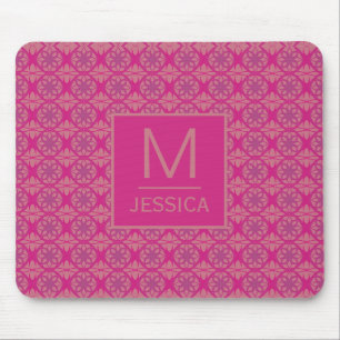 Mousepad Padrão Geométrico Rosa Roxo Ornamentado Personaliz