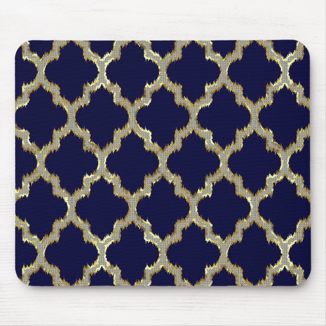 Mousepad Padrão Geométrico Tribal Azul-marinho e Ikat Doura (Frente)