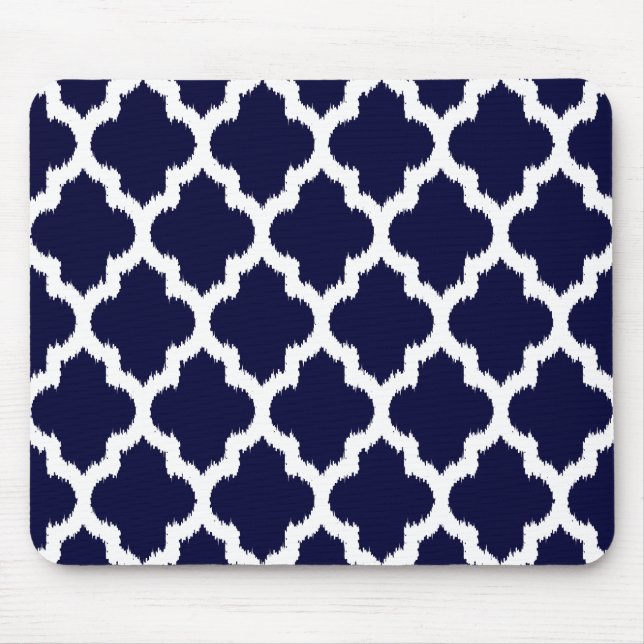 Mousepad Padrão Geométrico Tribal do Ikat Azul e Branco do  (Frente)