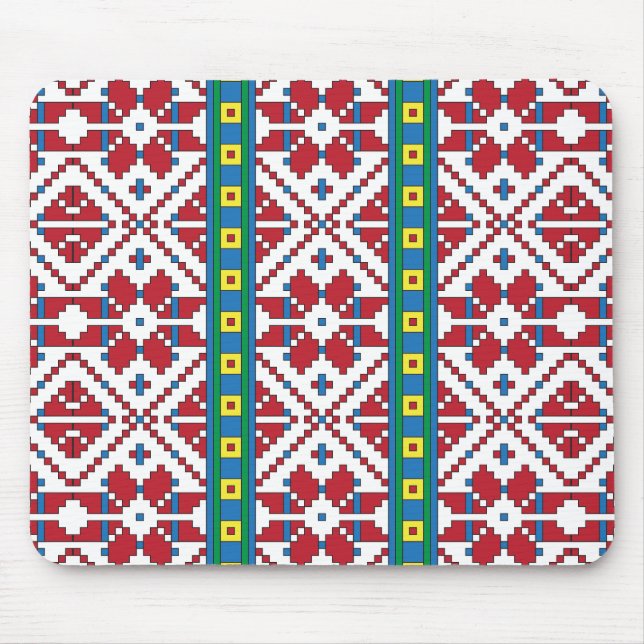 Mousepad Padrão geométrico tribal vermelho, azul e estrela  (Frente)
