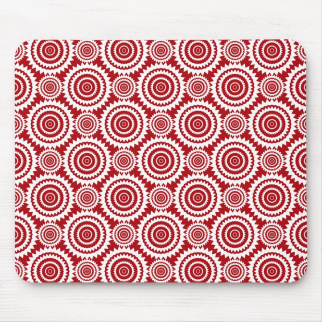 Mousepad Padrão Geométrico Vermelho e Branco Elegante (Frente)