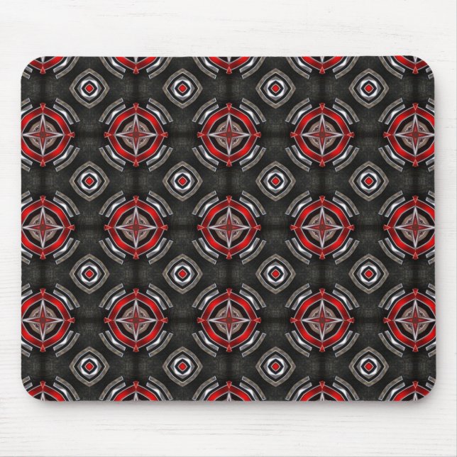 Mousepad Padrão Geométrico Vermelho e Preto (Frente)