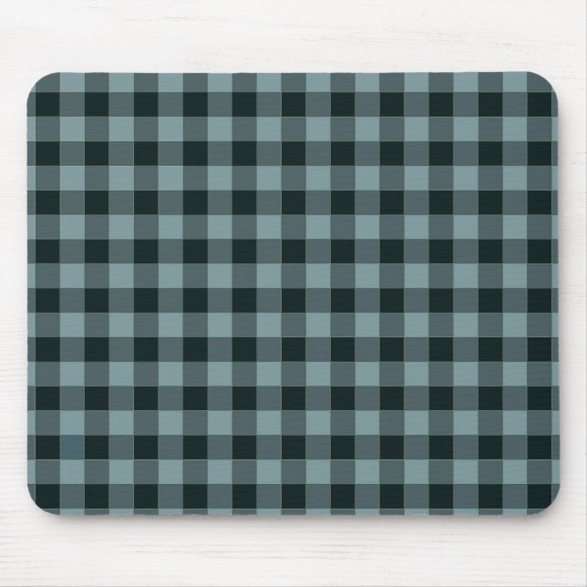 Mousepad Padrão Gingham Preto Azul Verificado (Frente)