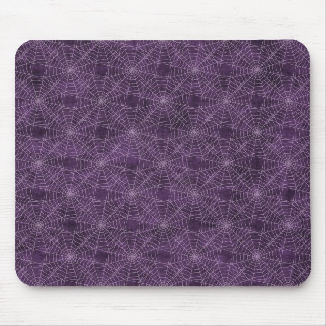 Mousepad Padrão Gótico de Teia de Aranha Roxo e Prateado (Frente)