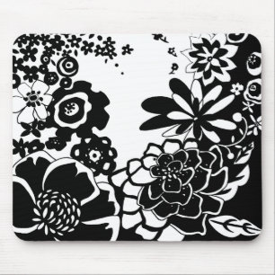 Mousepad Padrão Gráfico do Jardim Floral Preto e Branco