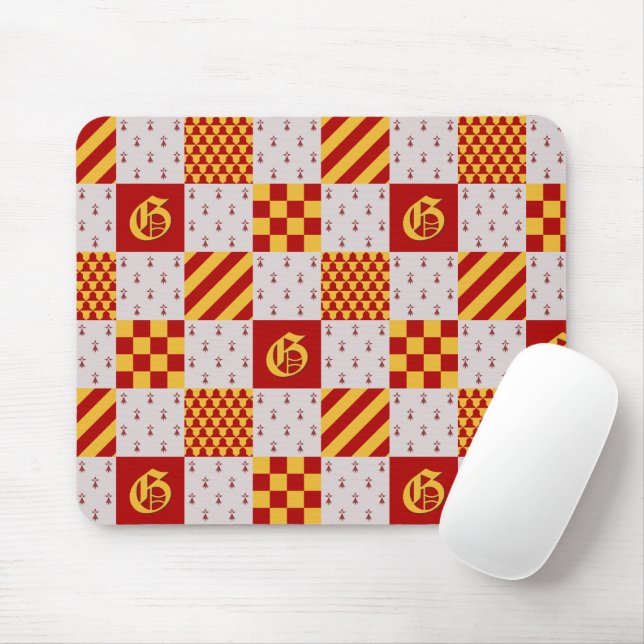 Mousepad Padrão Heráldico Magical Amarelo Vermelho Medieval (Com mouse)