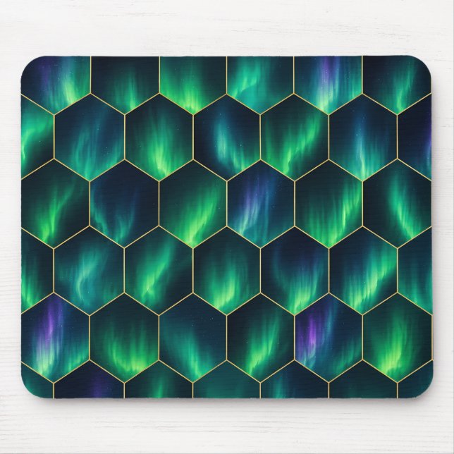 Mousepad Padrão Hexagonal Aurora Boreal Verde (Frente)