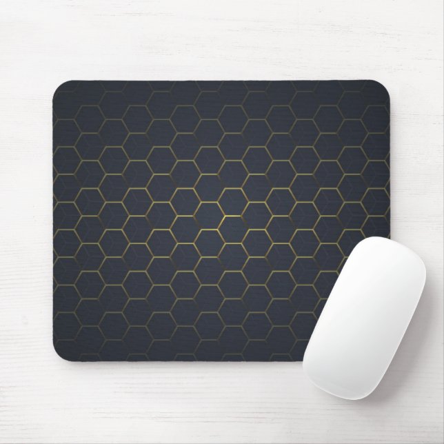 Mousepad Padrão Hexagonal Preto e Dourado Elegante (Com mouse)