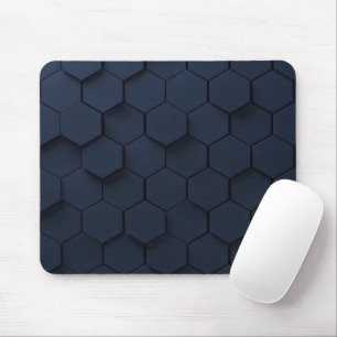 Mousepad Padrão Hexágono 3D Azul Marinho Moderno