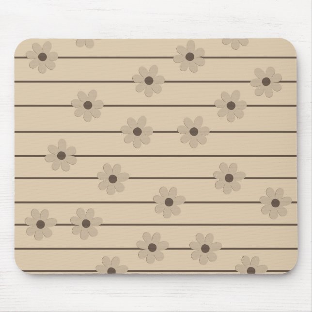 Mousepad Padrão Horizontal Stripe Castanho Khaki Flor Y2K (Frente)
