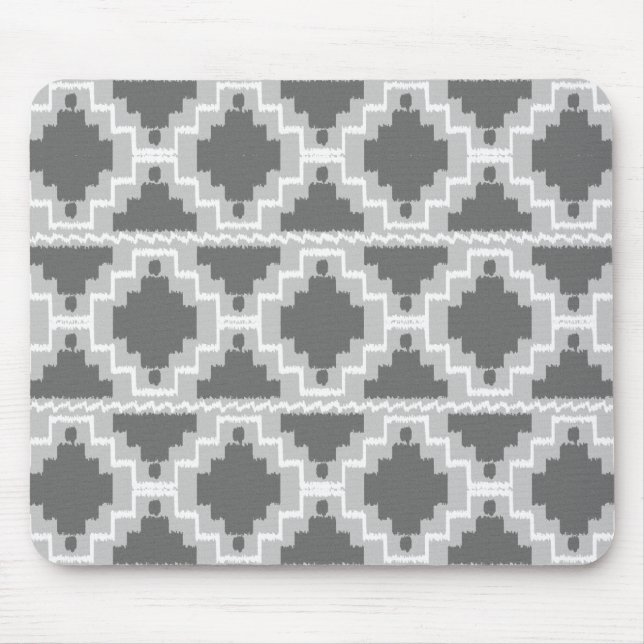 Mousepad Padrão Ikat Aztec - Cinzas/Cinzas escuras e leves (Frente)