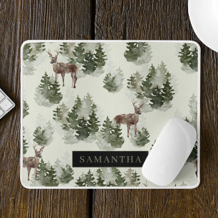 Mousepad Padrão Invisível da Floresta de Inverno da Aquarel