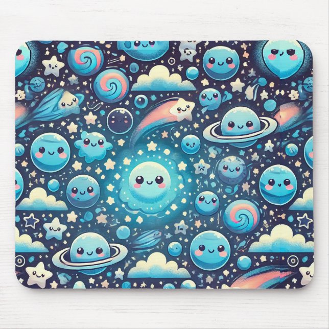 Mousepad Padrão Kawaii de Espaço Fofo (Frente)