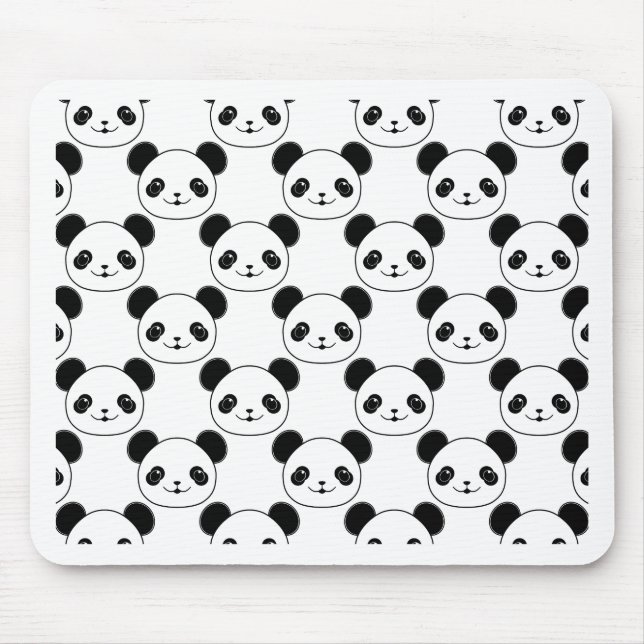Mousepad Padrão Kawaii Panda Em Preto E Branco (Frente)