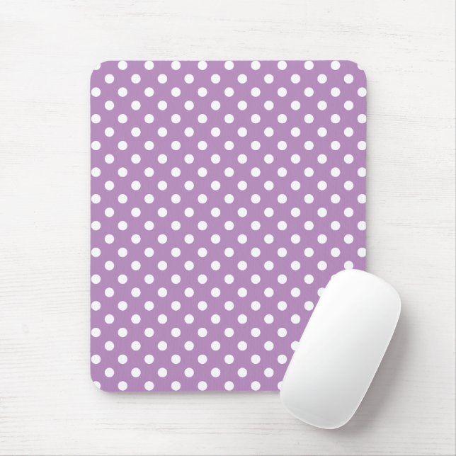 Mousepad Padrão lavanda de Bolinhas roxa e branca (Com mouse)