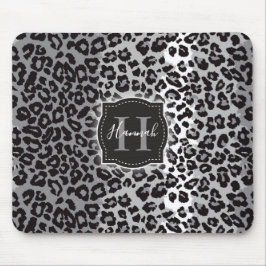 Mousepad Padrão Leopard B & W com Monograma e Nome Personal