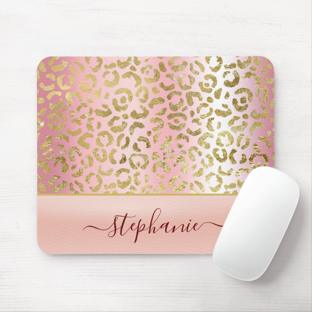 Mousepad Padrão-Leopardo Dourado do Ombre Rosa Glam Persona (Com mouse)
