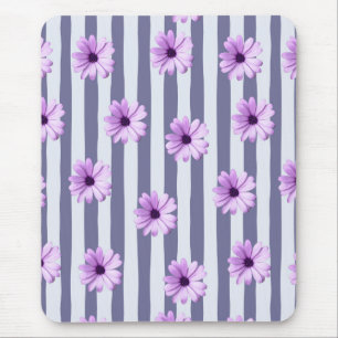 Mousepad padrão listrado com margaridas roxas