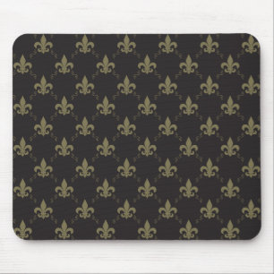 Mousepad Padrão Luxuoso Black Fleur De Lis Dourado