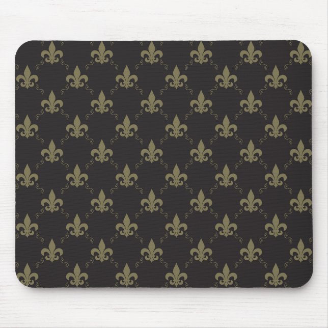 Mousepad Padrão Luxuoso Black Fleur De Lis Dourado (Frente)
