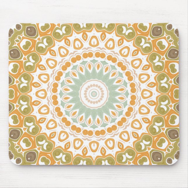 Mousepad Padrão Mandala de Âmbar Suave e Salvia (Frente)