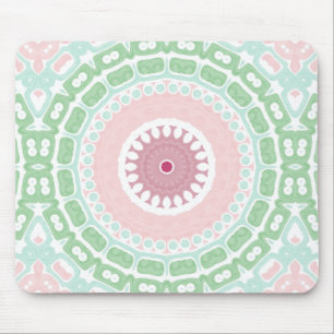 Mousepad Padrão Mandala Verde Suave e Rosa Claro