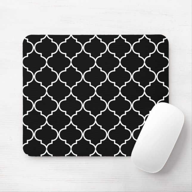 Mousepad Padrão marroquino mediterrânico preto e branco (Com mouse)