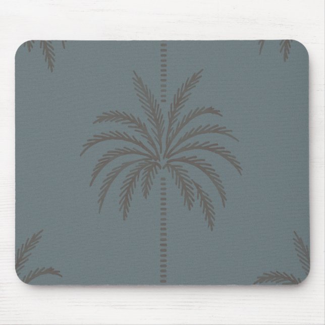 Mousepad Padrão Mínimo de Palmeira Azul Cinza Tropical (Frente)