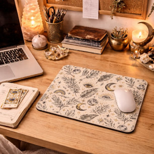 Mousepad Padrão Místico Celestial de Lua e Estrelas