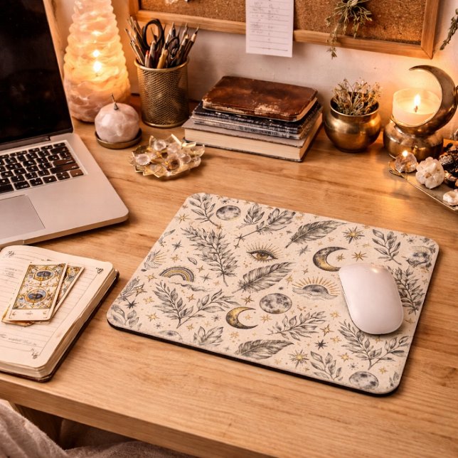 Mousepad Padrão Místico Celestial de Lua e Estrelas (Criador carregado)