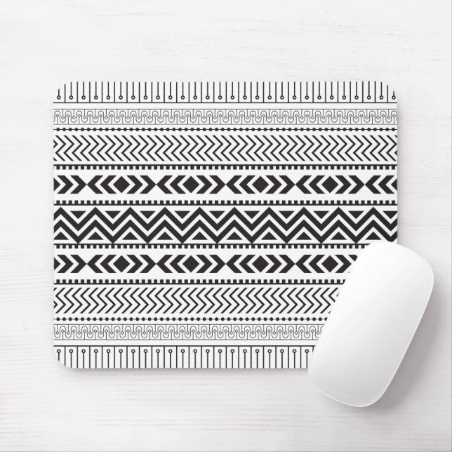 Mousepad Padrão moderno branco sobre preto (Com mouse)