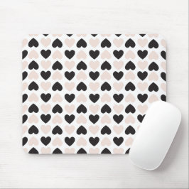 Mousepad Padrão Moderno de Corações de Amor Preto Rosa