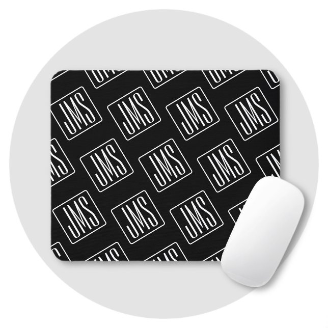 Mousepad Padrão Monograma Moderno | Preto & Branco (Criador carregado)