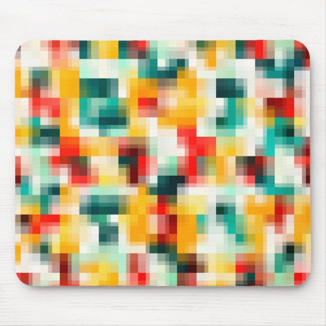 Mousepad Padrão Mosaico - Branco Verde Vermelho Amarelo (Frente)
