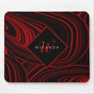 Mousepad Padrão na moda preto de Abstrato vermelho monogram