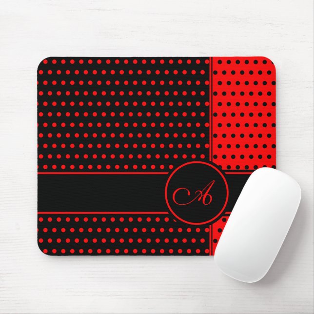 Mousepad Padrão na moda Preto E Bolinhas Vermelha, Monogram (Com mouse)