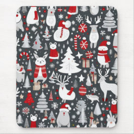 Mousepad Padrão natalino papais noeis de neve cinza decadên