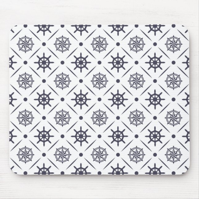 Mousepad Padrão náutico com roda de vela e bússola (Frente)