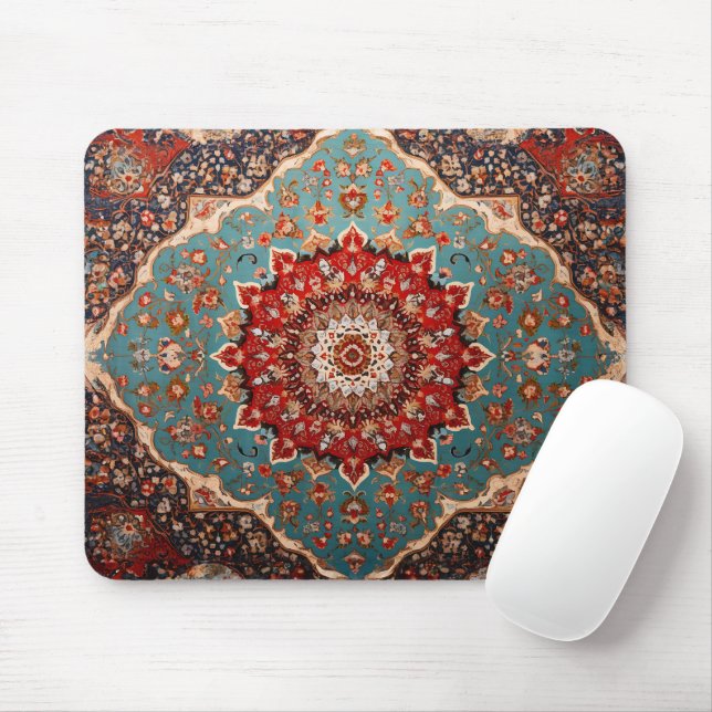 Mousepad Padrão Oriental Vermelho Creme Azul (Com mouse)