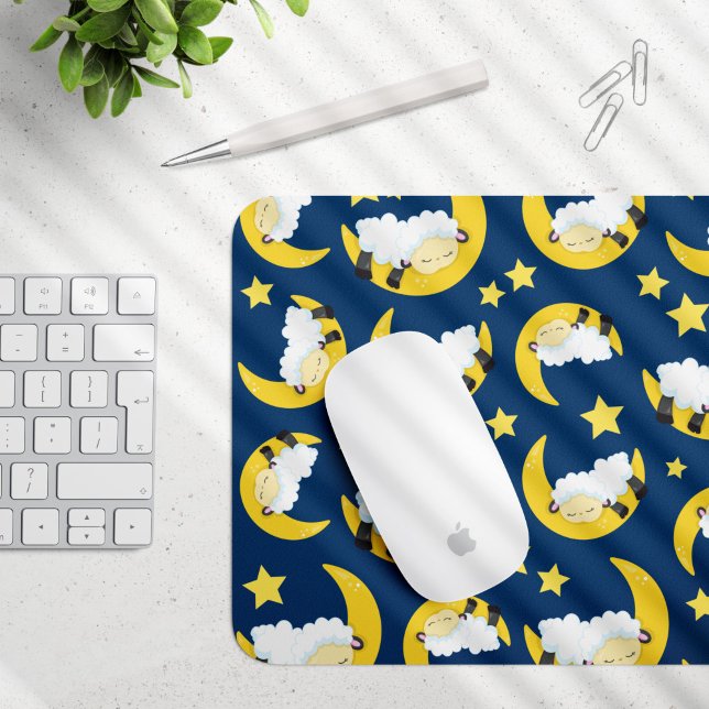 Mousepad Padrão Ovino, Ovelhas Dormindo, Lua, Estrelas (Criador carregado)