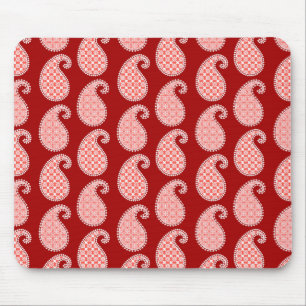 Mousepad padrão Paisley, vermelho profundo e branco